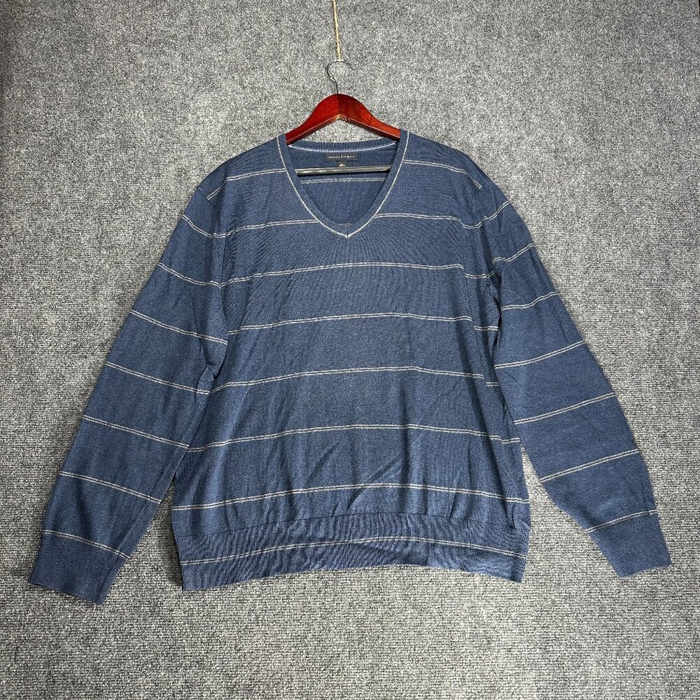 Banana Republic Sweater Mens XL Blue Stripe Luxury Blend Silk Cashmere Cotton